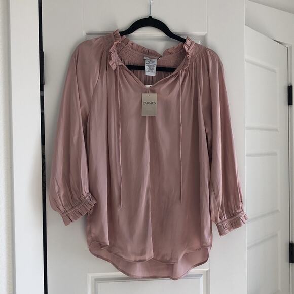 Carmen Marc Valvo Blush Peasant Blouse - - Picture 1 of 5